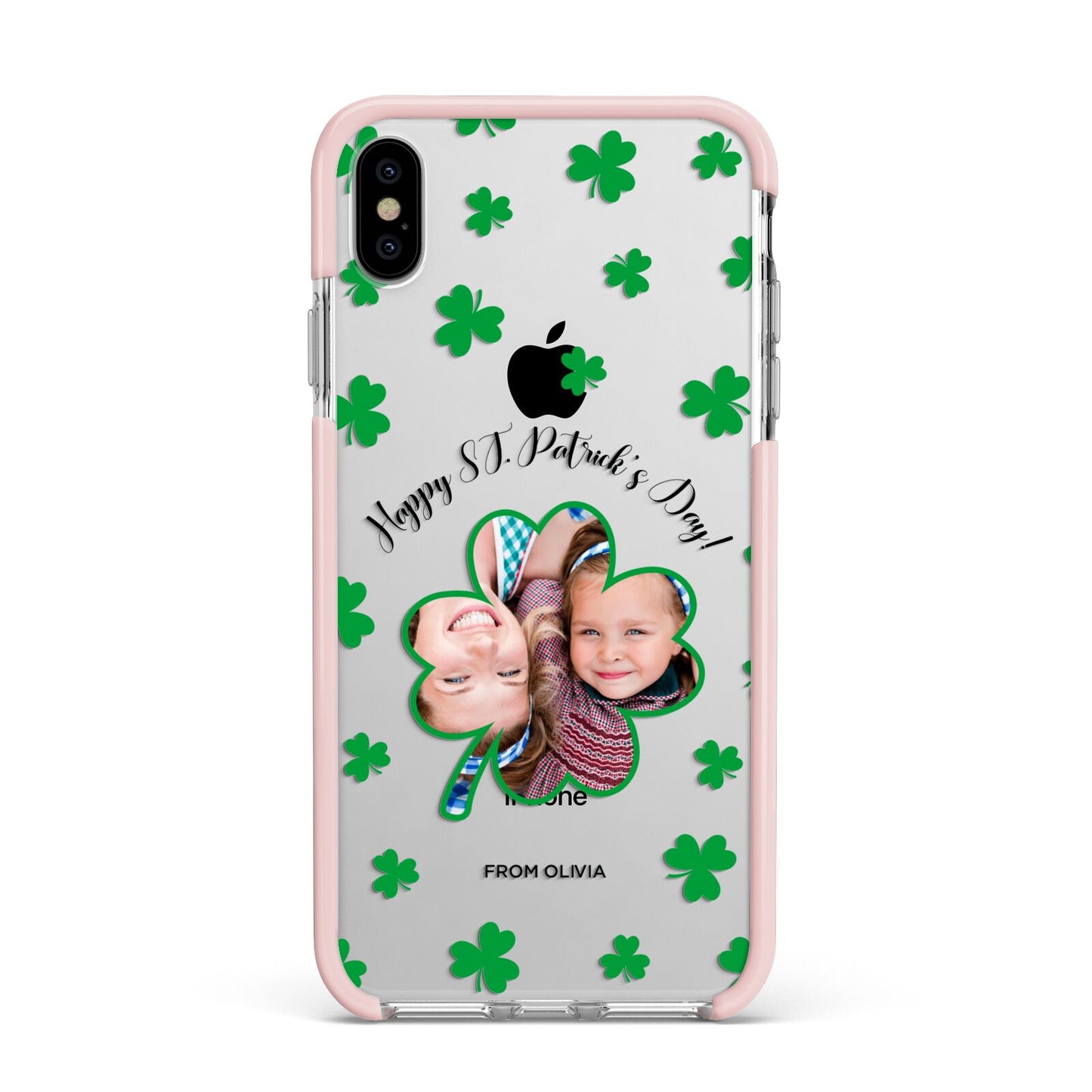 St Patricks Day Photo Upload Apple iPhone Xs Max Impact Case Pink Edge on Silver Phone