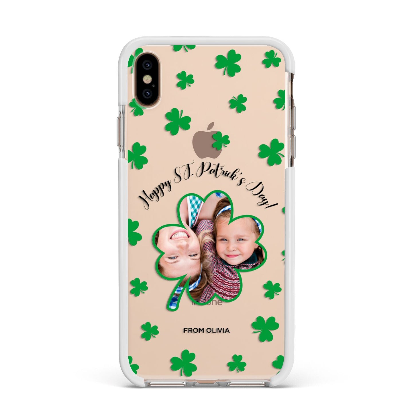 St Patricks Day Photo Upload Apple iPhone Xs Max Impact Case White Edge on Gold Phone