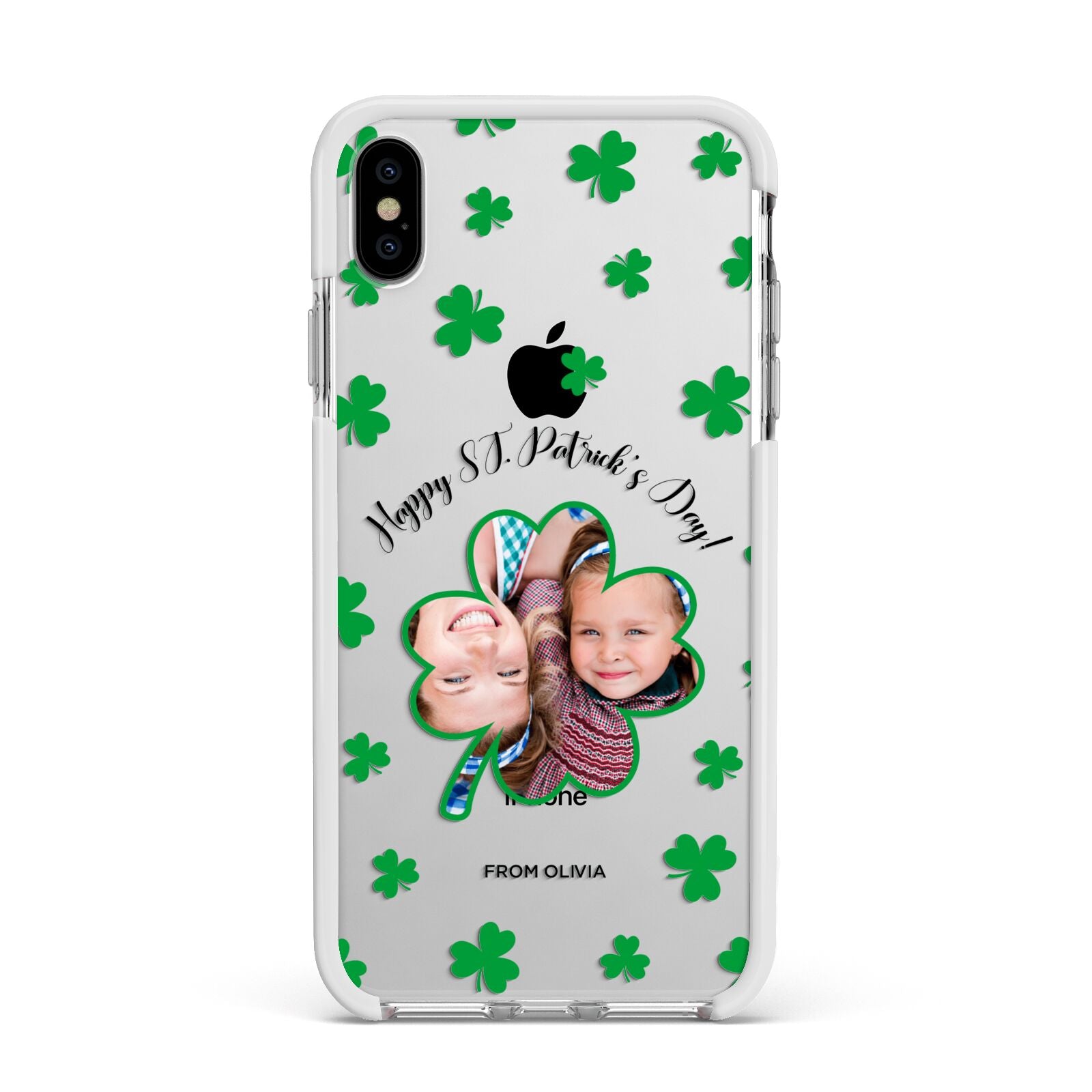 St Patricks Day Photo Upload Apple iPhone Xs Max Impact Case White Edge on Silver Phone