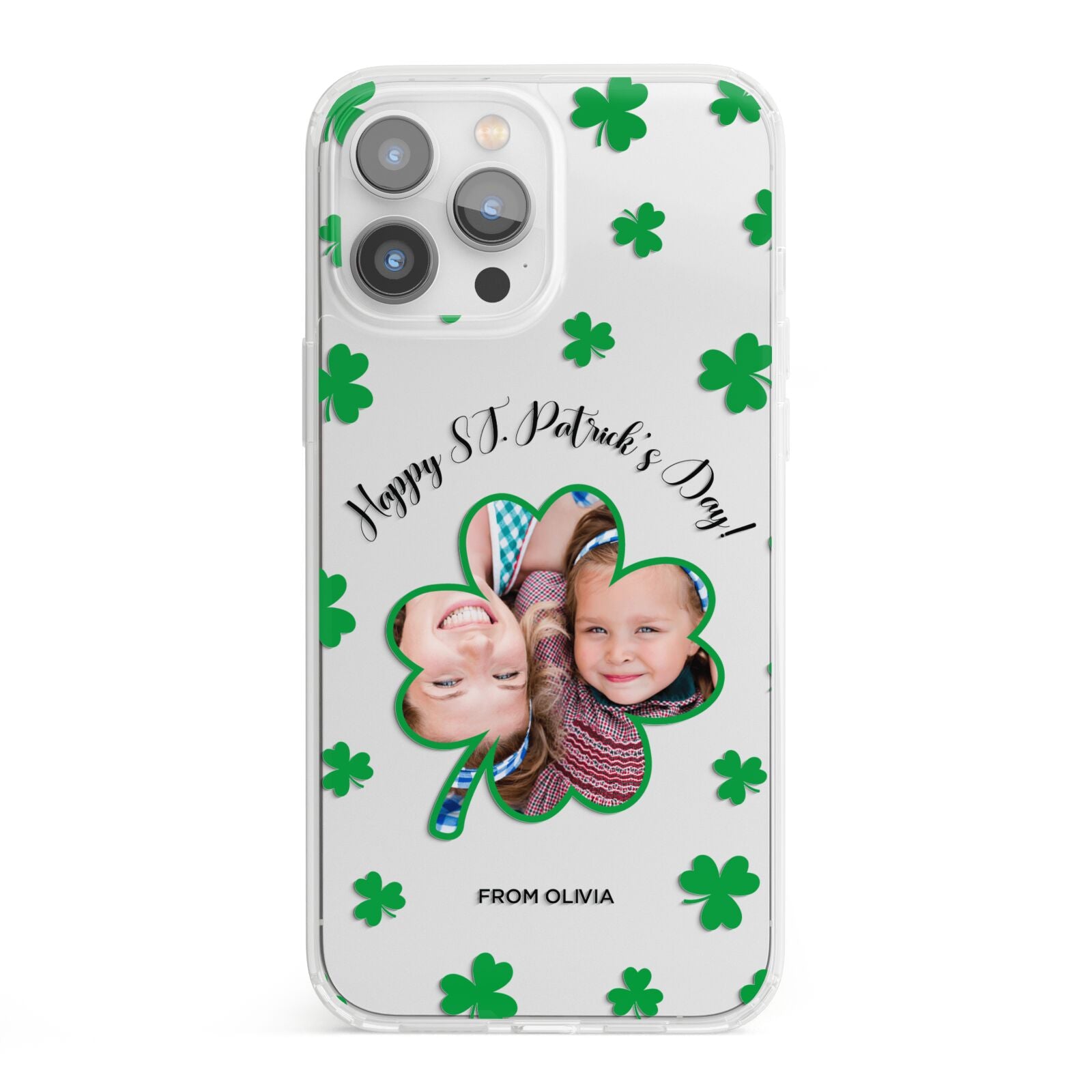 St Patricks Day Photo Upload iPhone 13 Pro Max Clear Bumper Case