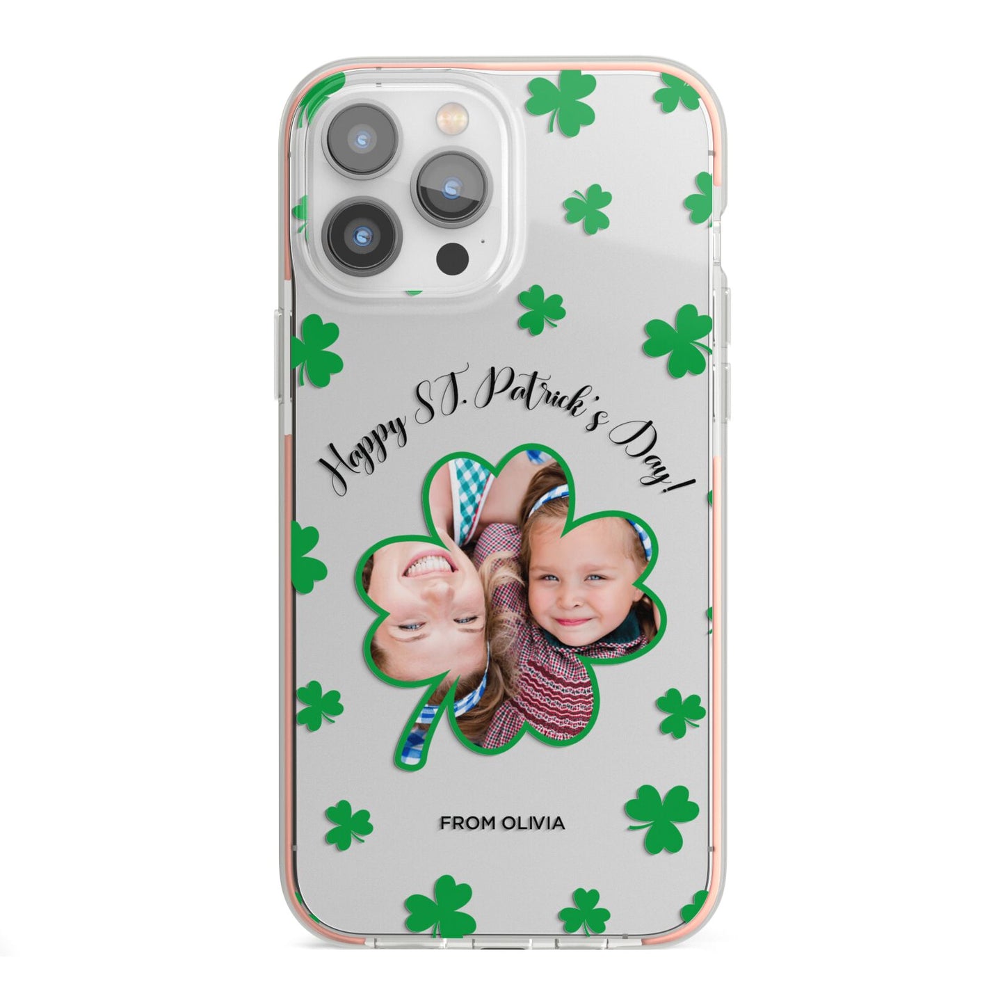 St Patricks Day Photo Upload iPhone 13 Pro Max TPU Impact Case with Pink Edges