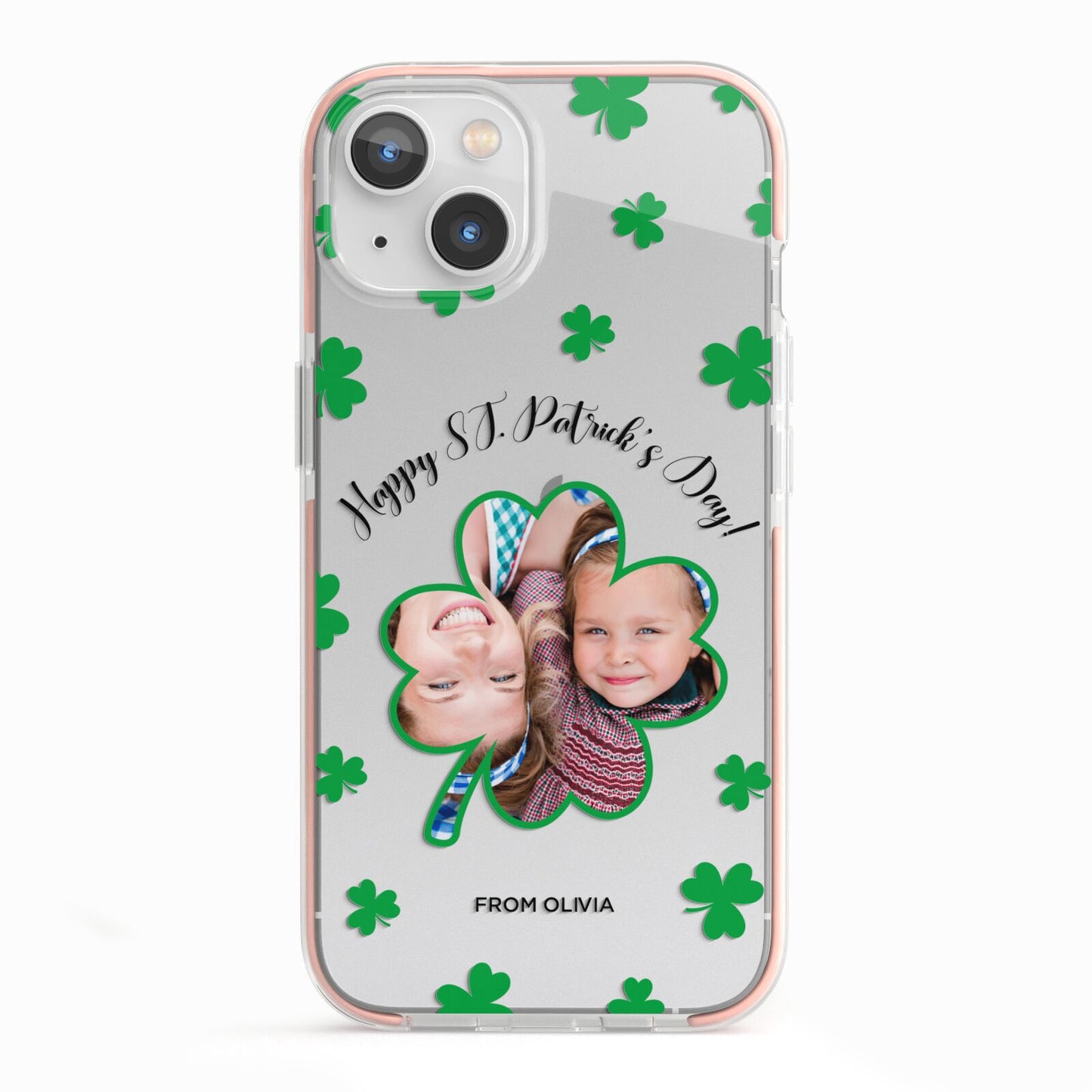 St Patricks Day Photo Upload iPhone 13 TPU Impact Case with Pink Edges
