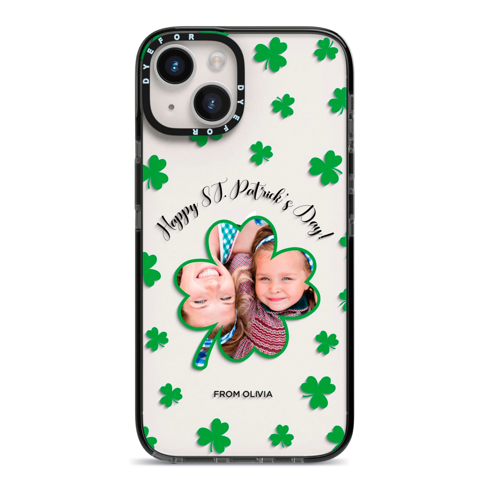 St Patricks Day Photo Upload iPhone 14 Black Impact Case on Silver phone