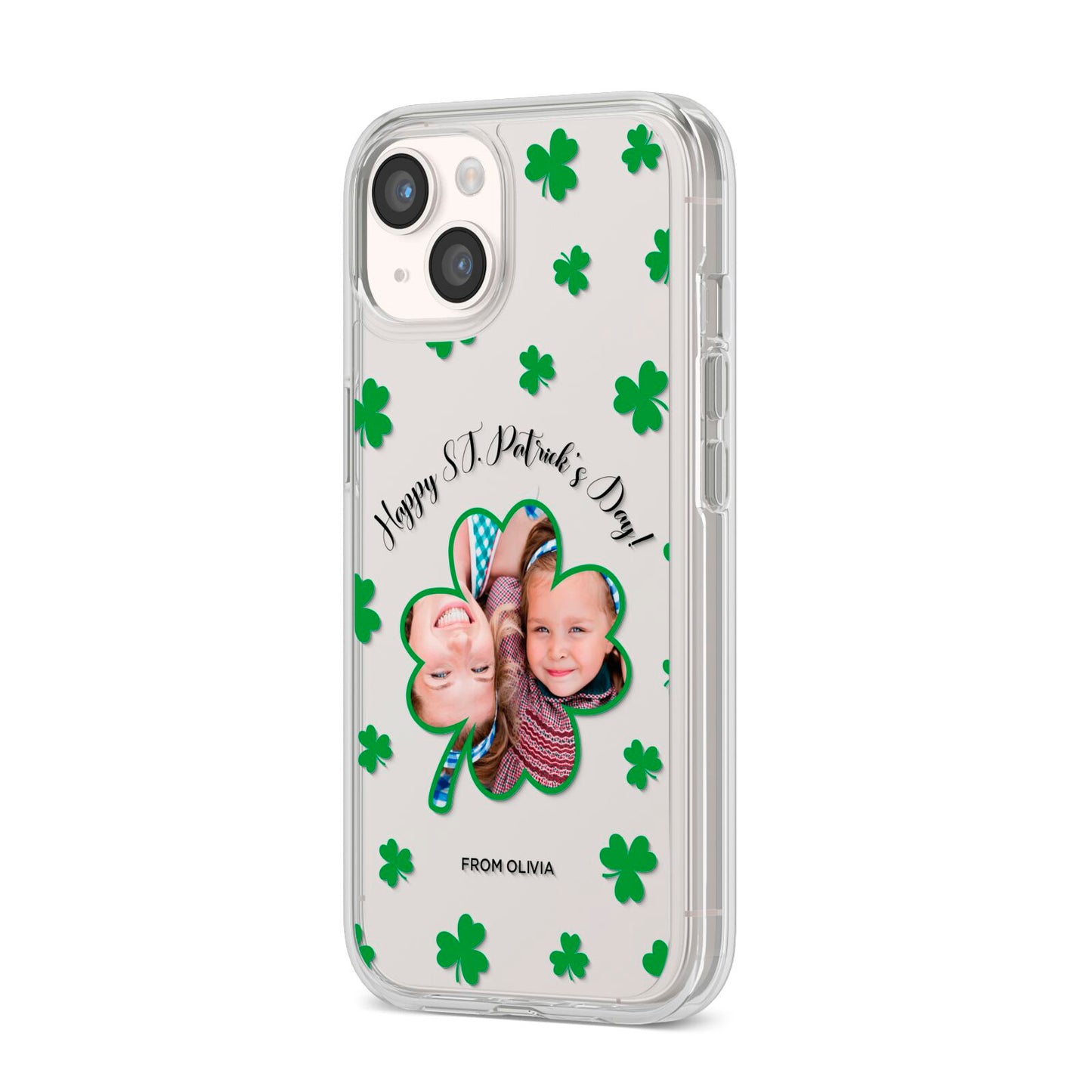St Patricks Day Photo Upload iPhone 14 Clear Tough Case Starlight Angled Image