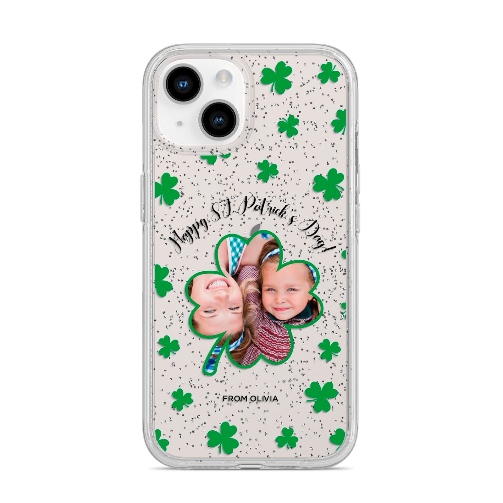 St Patricks Day Photo Upload iPhone 14 Glitter Tough Case Starlight