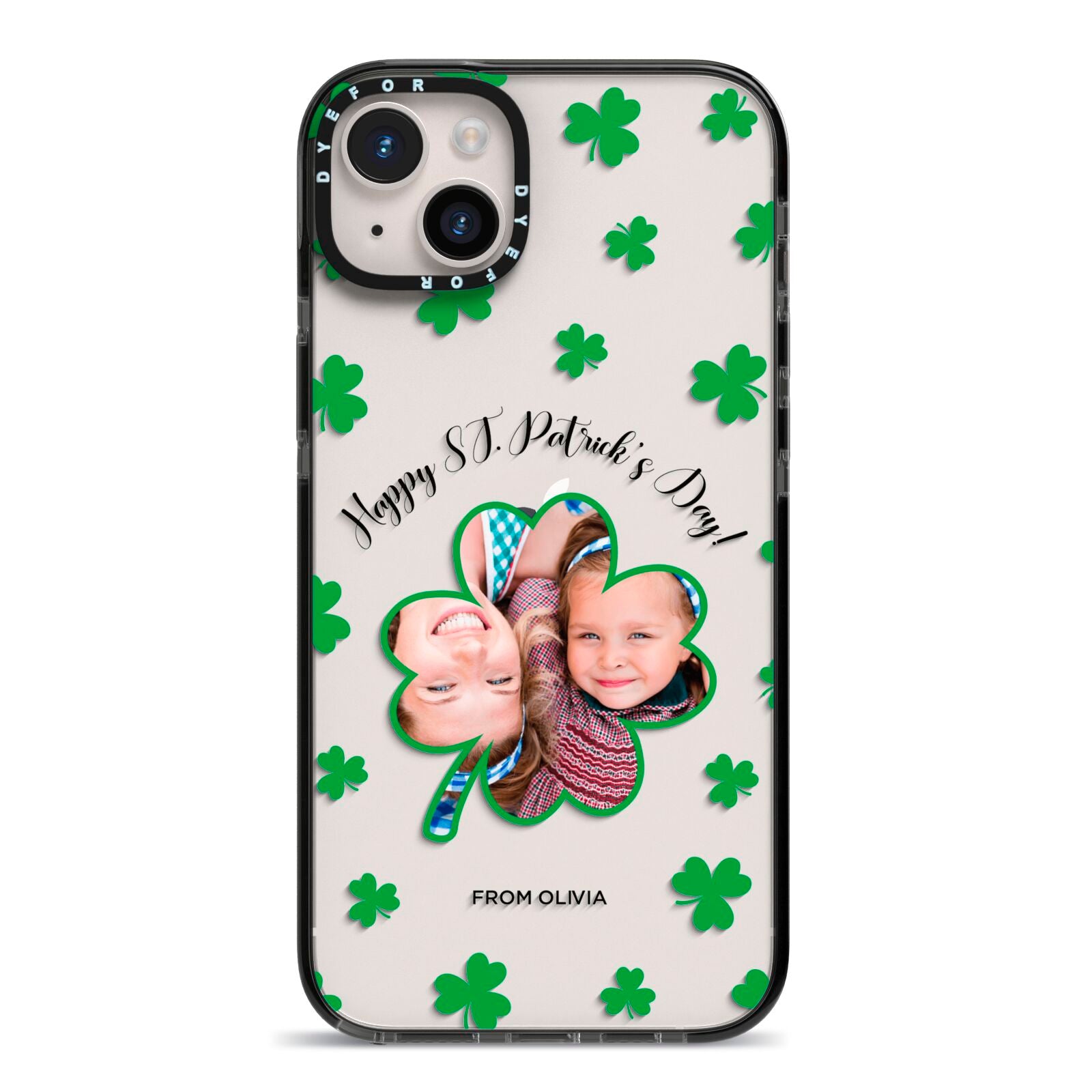 St Patricks Day Photo Upload iPhone 14 Plus Black Impact Case on Silver phone