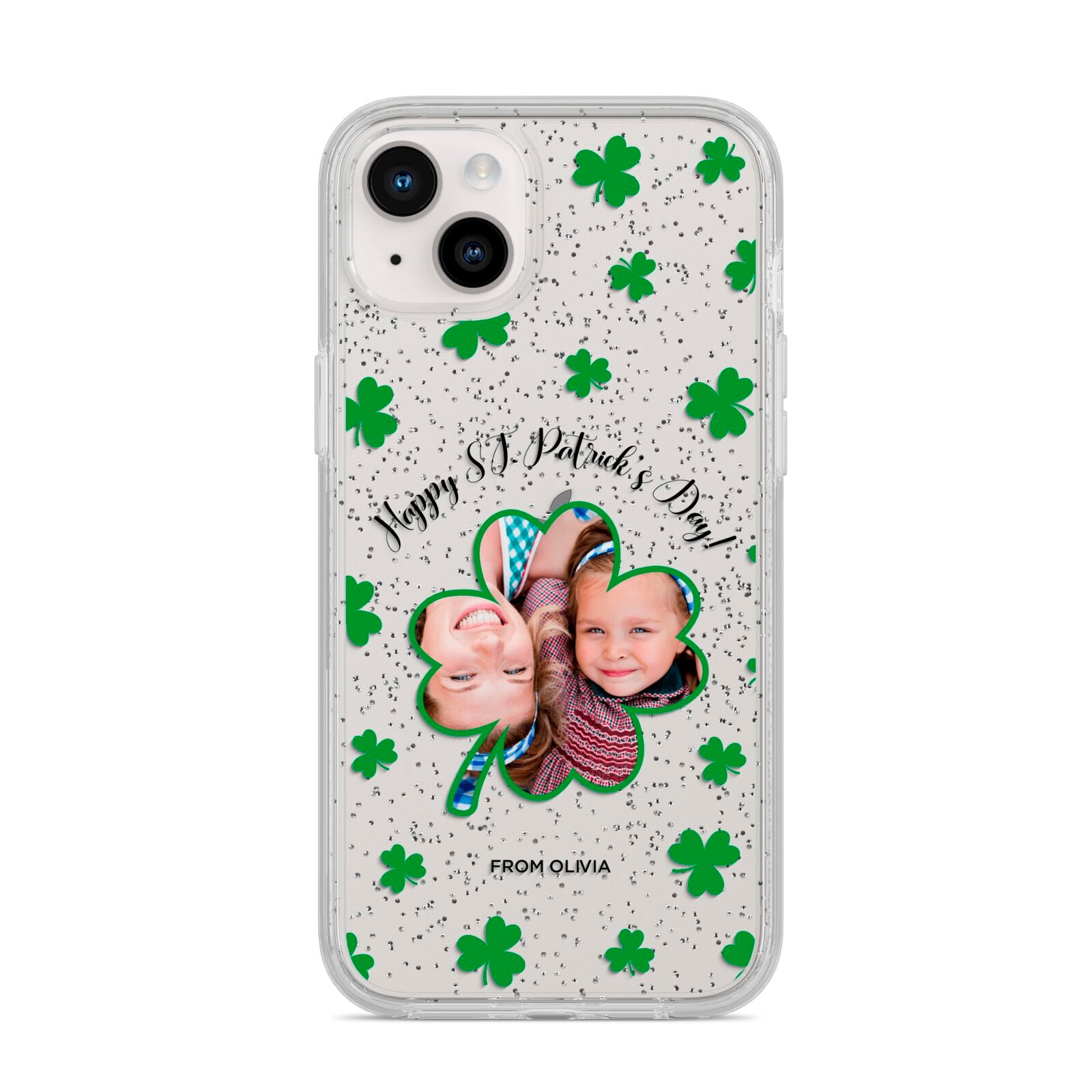 St Patricks Day Photo Upload iPhone 14 Plus Glitter Tough Case Starlight
