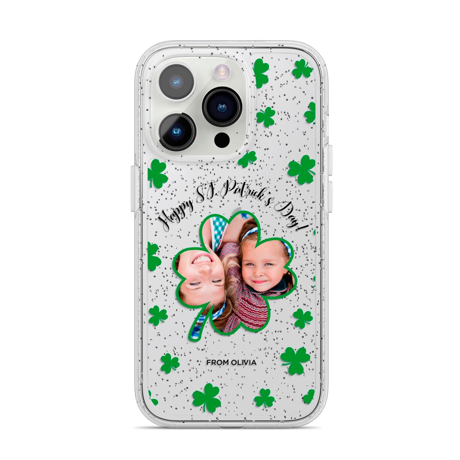 St Patricks Day Photo Upload iPhone 14 Pro Glitter Tough Case Silver