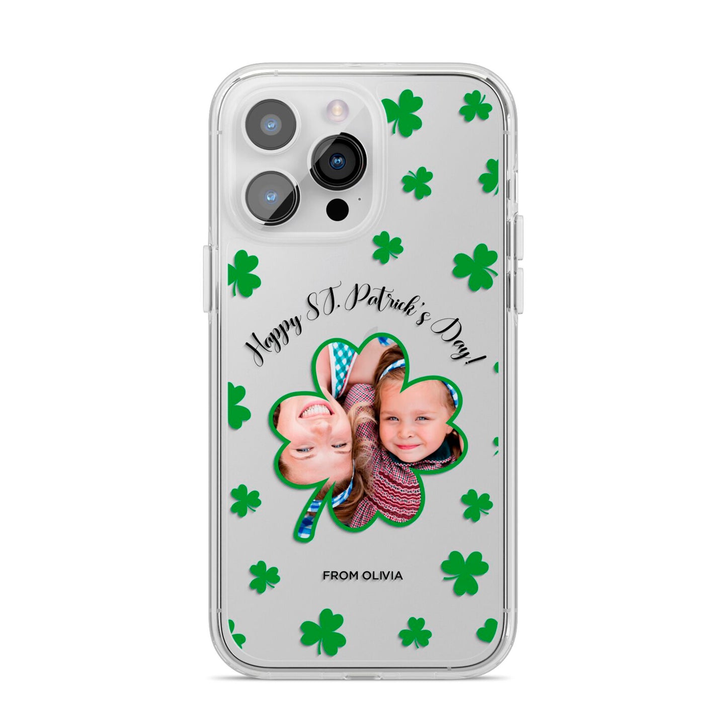 St Patricks Day Photo Upload iPhone 14 Pro Max Clear Tough Case Silver