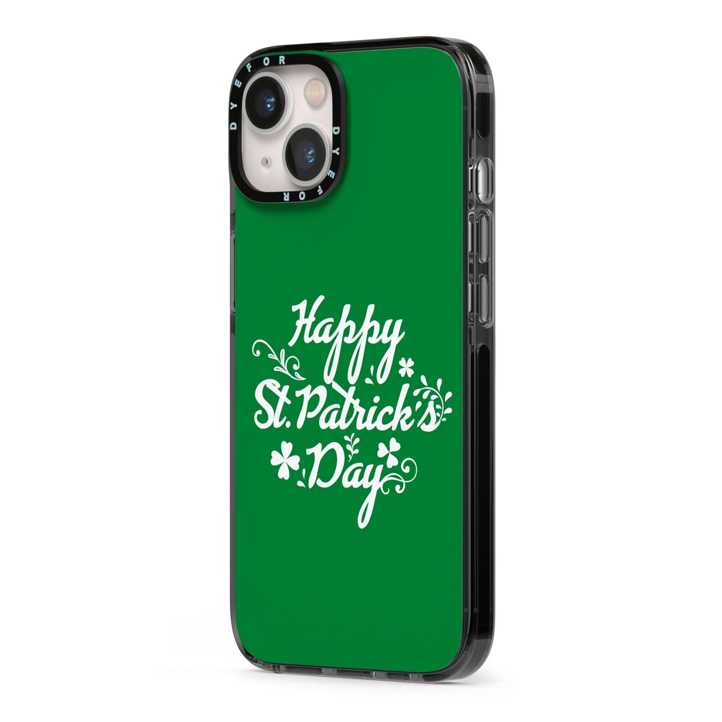 St Patricks Day iPhone 13 Black Impact Case Side Angle on Silver phone