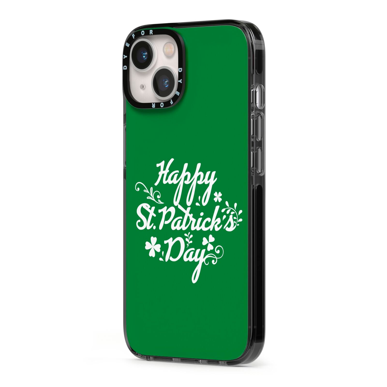 St Patricks Day iPhone 13 Black Impact Case Side Angle on Silver phone
