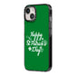 St Patricks Day iPhone 14 Black Impact Case Side Angle on Silver phone