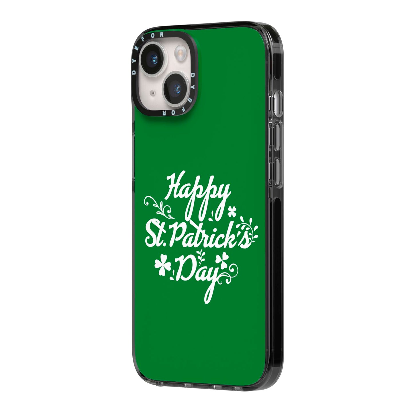 St Patricks Day iPhone 14 Black Impact Case Side Angle on Silver phone
