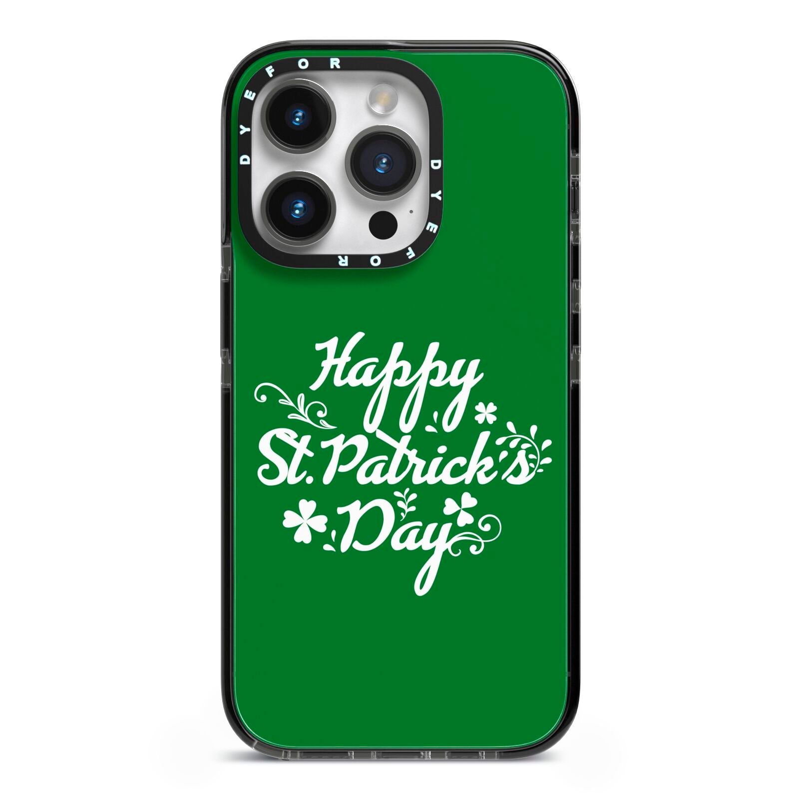 St Patricks Day iPhone 14 Pro Black Impact Case on Silver phone