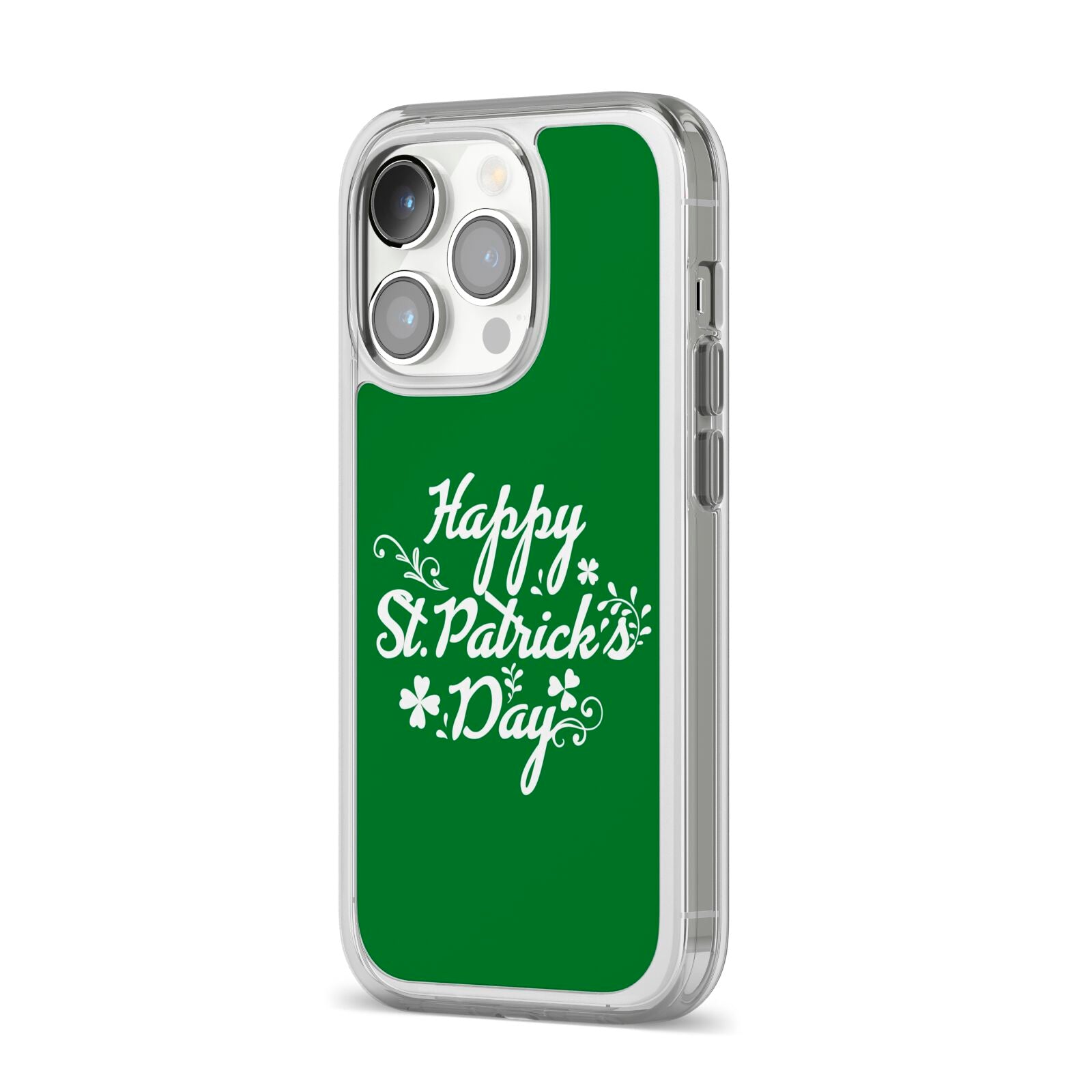 St Patricks Day iPhone 14 Pro Clear Tough Case Silver Angled Image