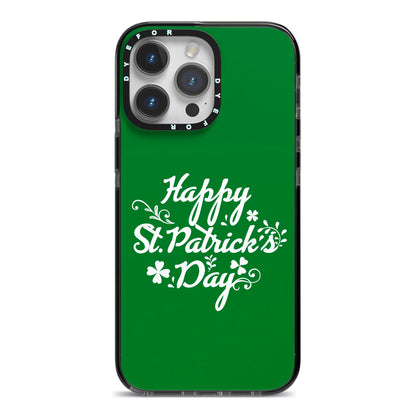 St Patricks Day iPhone 14 Pro Max Black Impact Case on Silver phone