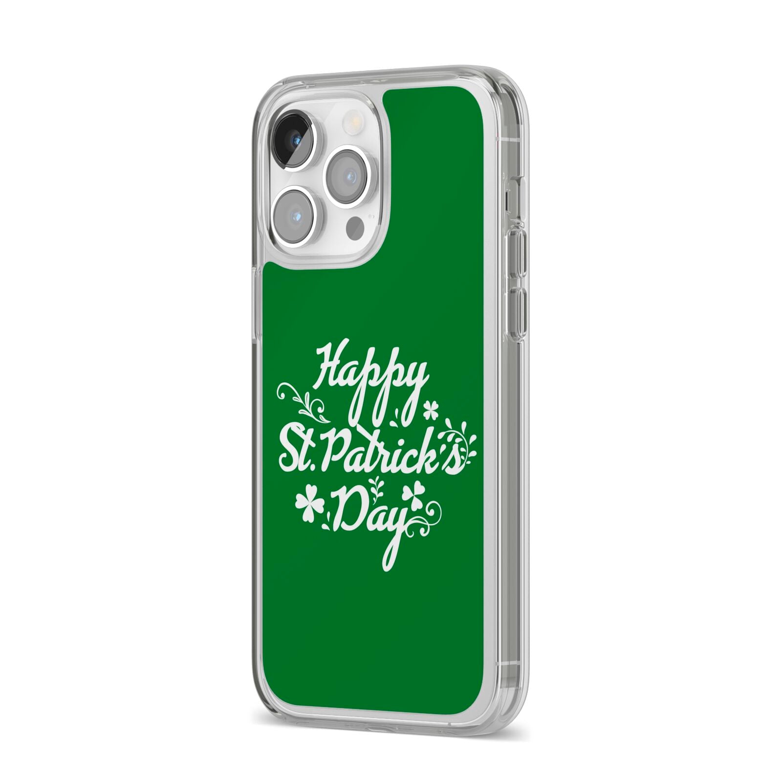 St Patricks Day iPhone 14 Pro Max Clear Tough Case Silver Angled Image
