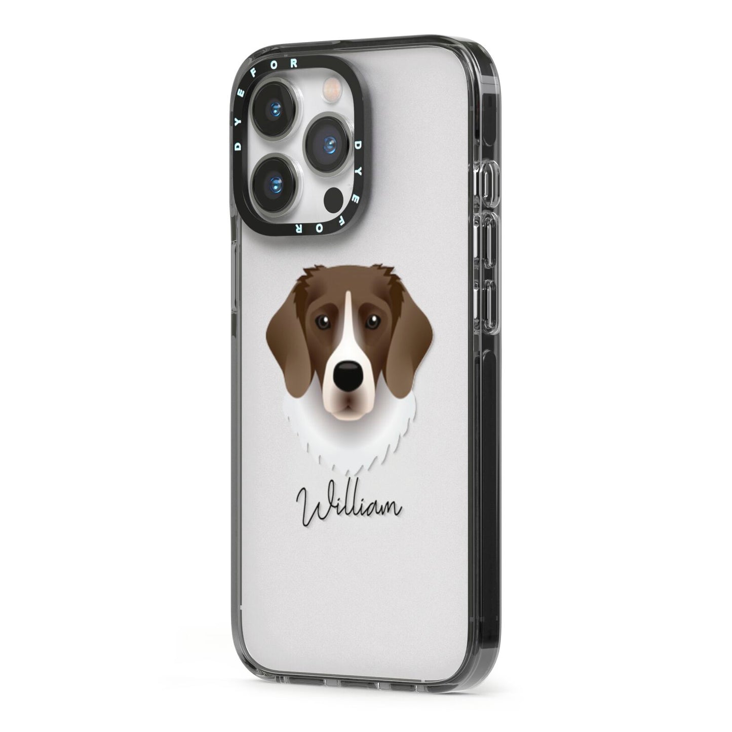 Stabyhoun Personalised iPhone 13 Pro Black Impact Case Side Angle on Silver phone