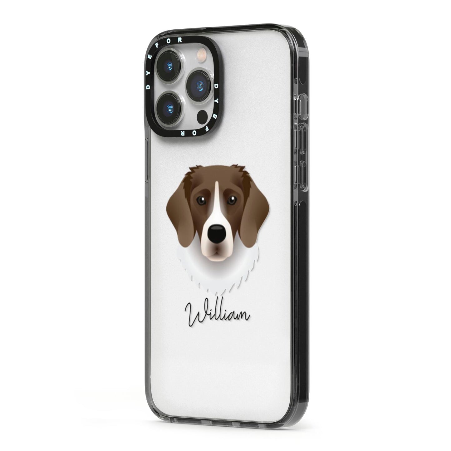 Stabyhoun Personalised iPhone 13 Pro Max Black Impact Case Side Angle on Silver phone