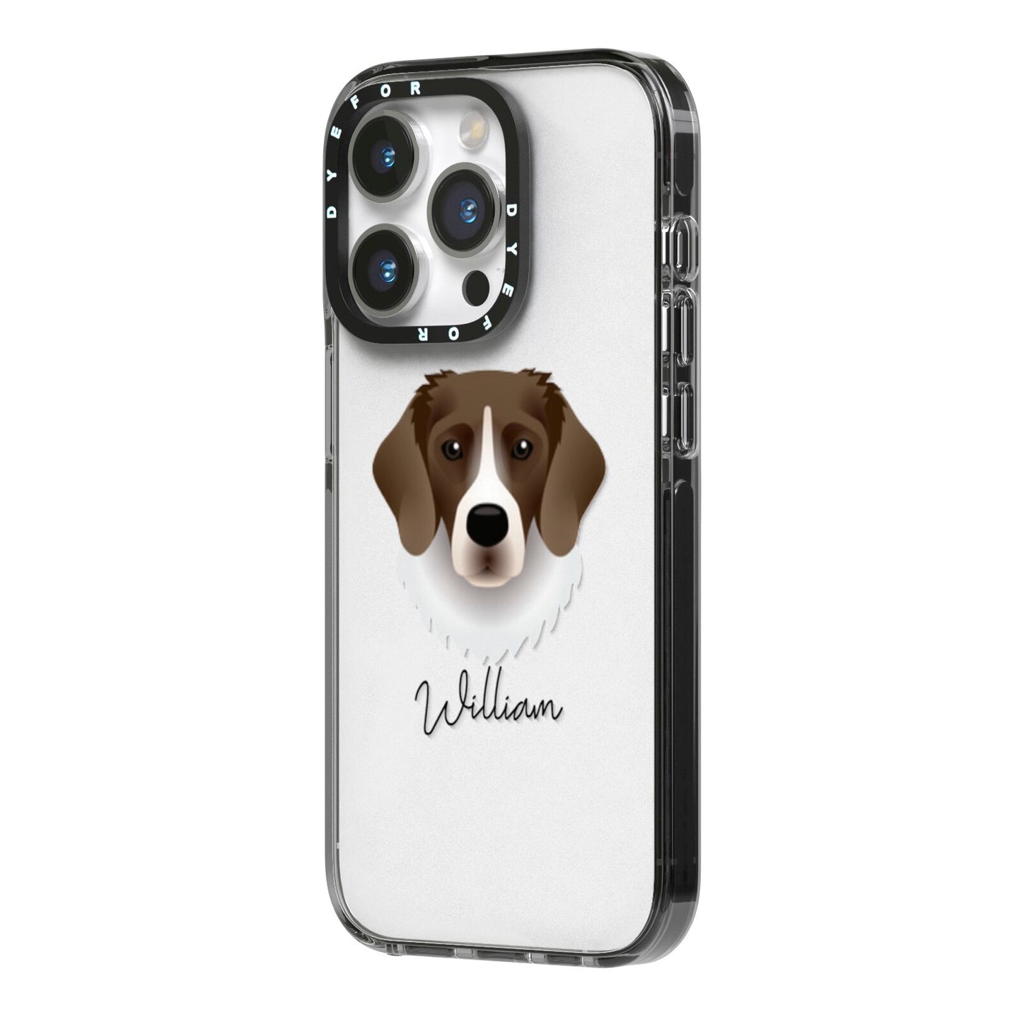 Stabyhoun Personalised iPhone 14 Pro Black Impact Case Side Angle on Silver phone