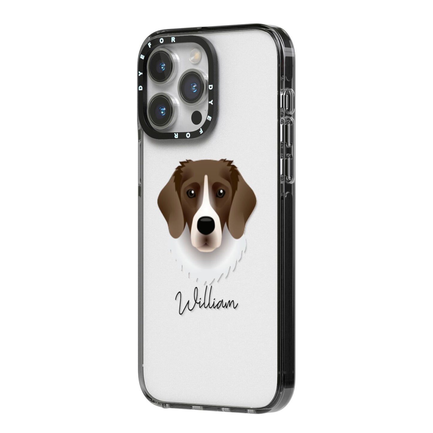 Stabyhoun Personalised iPhone 14 Pro Max Black Impact Case Side Angle on Silver phone