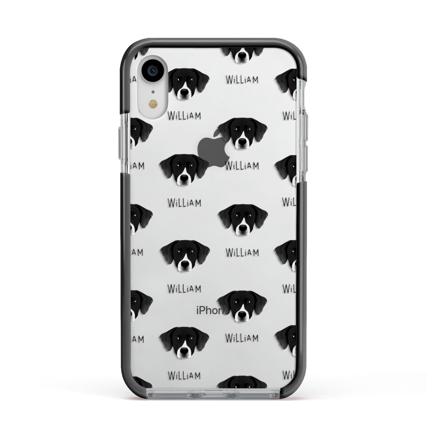 Staffador Icon with Name Apple iPhone XR Impact Case Black Edge on Silver Phone