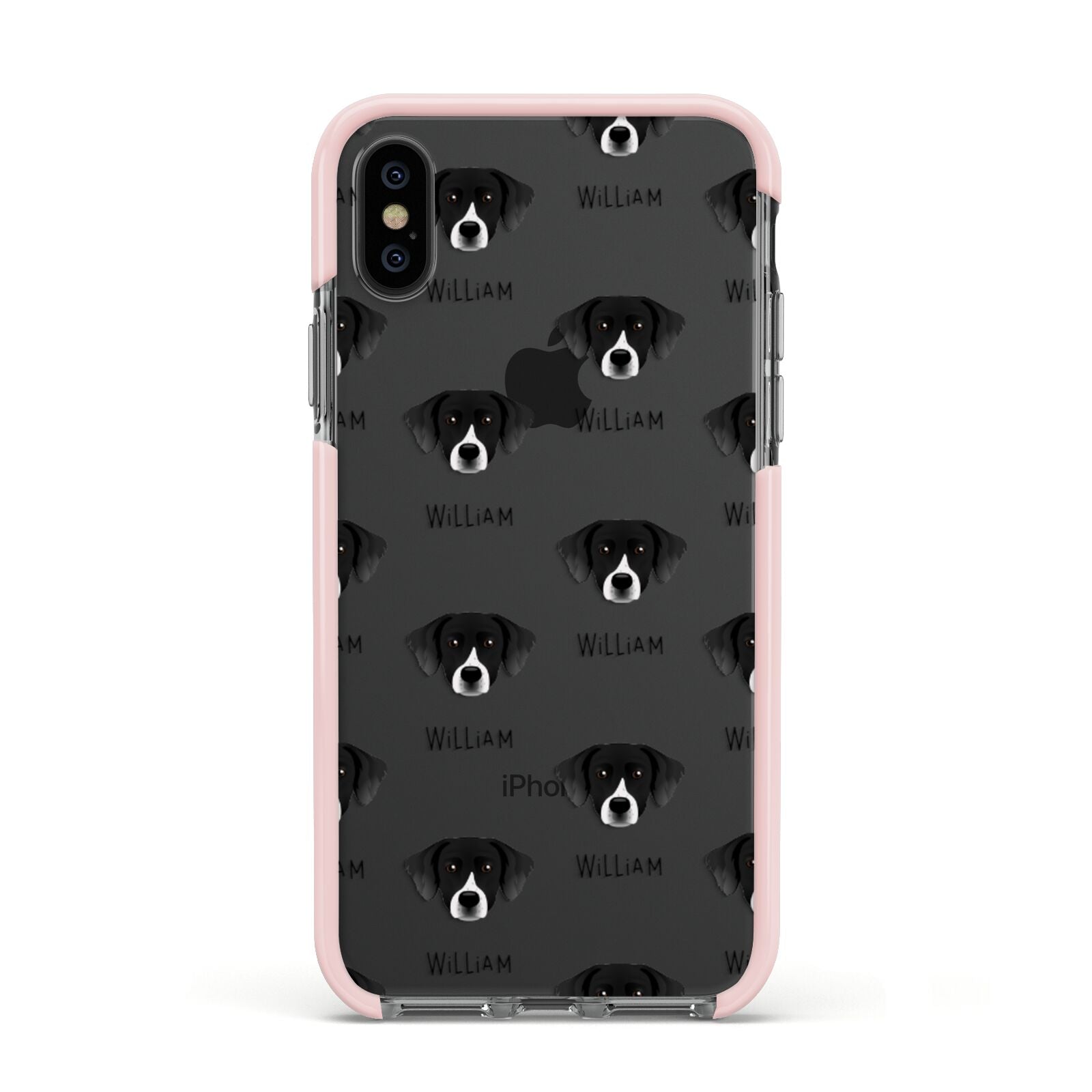 Staffador Icon with Name Apple iPhone Xs Impact Case Pink Edge on Black Phone