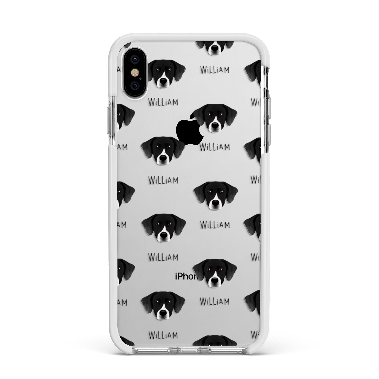 Staffador Icon with Name Apple iPhone Xs Max Impact Case White Edge on Silver Phone