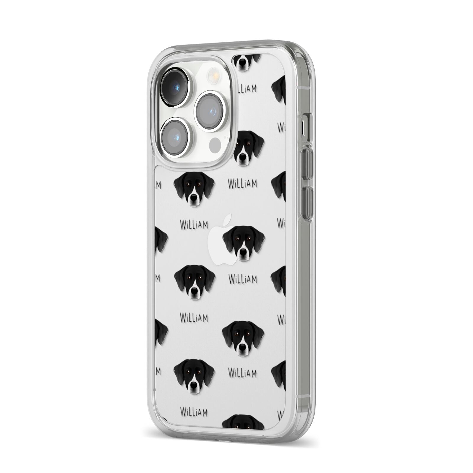 Staffador Icon with Name iPhone 14 Pro Clear Tough Case Silver Angled Image