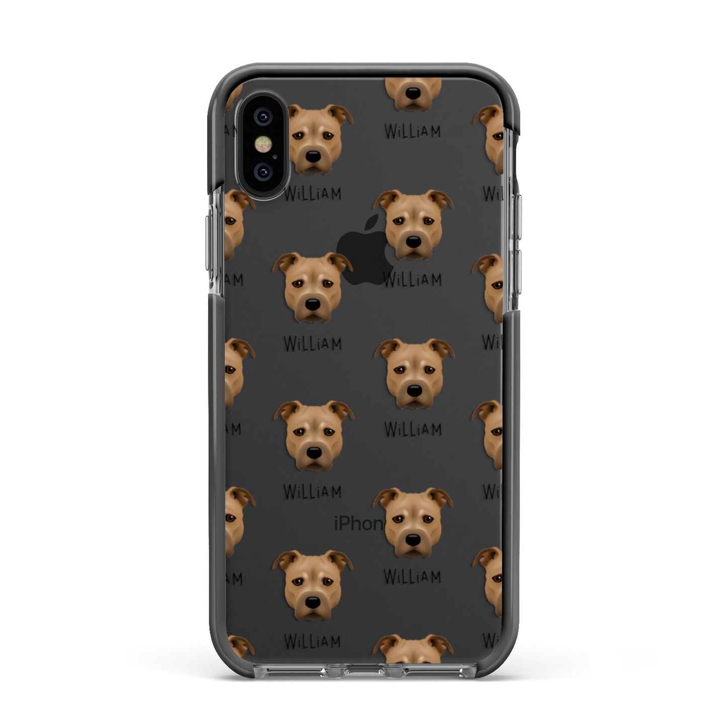 Staffordshire Bull Terrier Icon with Name Apple iPhone Xs Impact Case Black Edge on Black Phone
