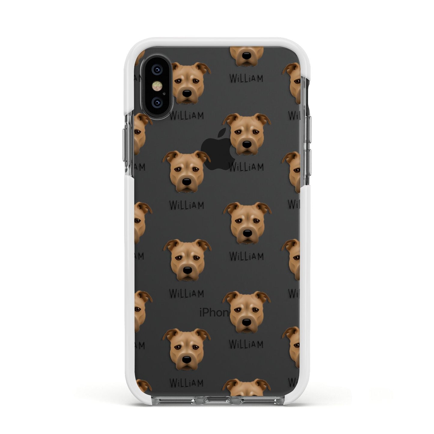 Staffordshire Bull Terrier Icon with Name Apple iPhone Xs Impact Case White Edge on Black Phone