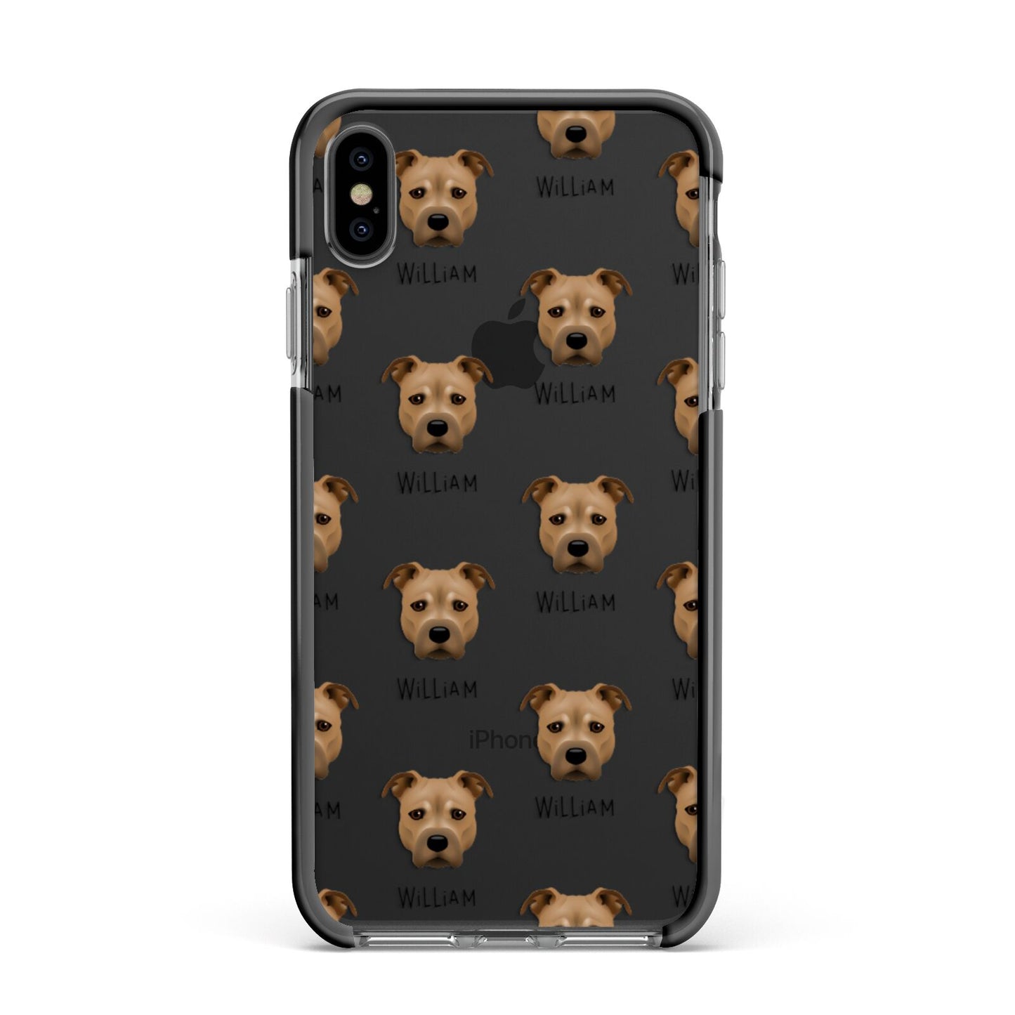 Staffordshire Bull Terrier Icon with Name Apple iPhone Xs Max Impact Case Black Edge on Black Phone
