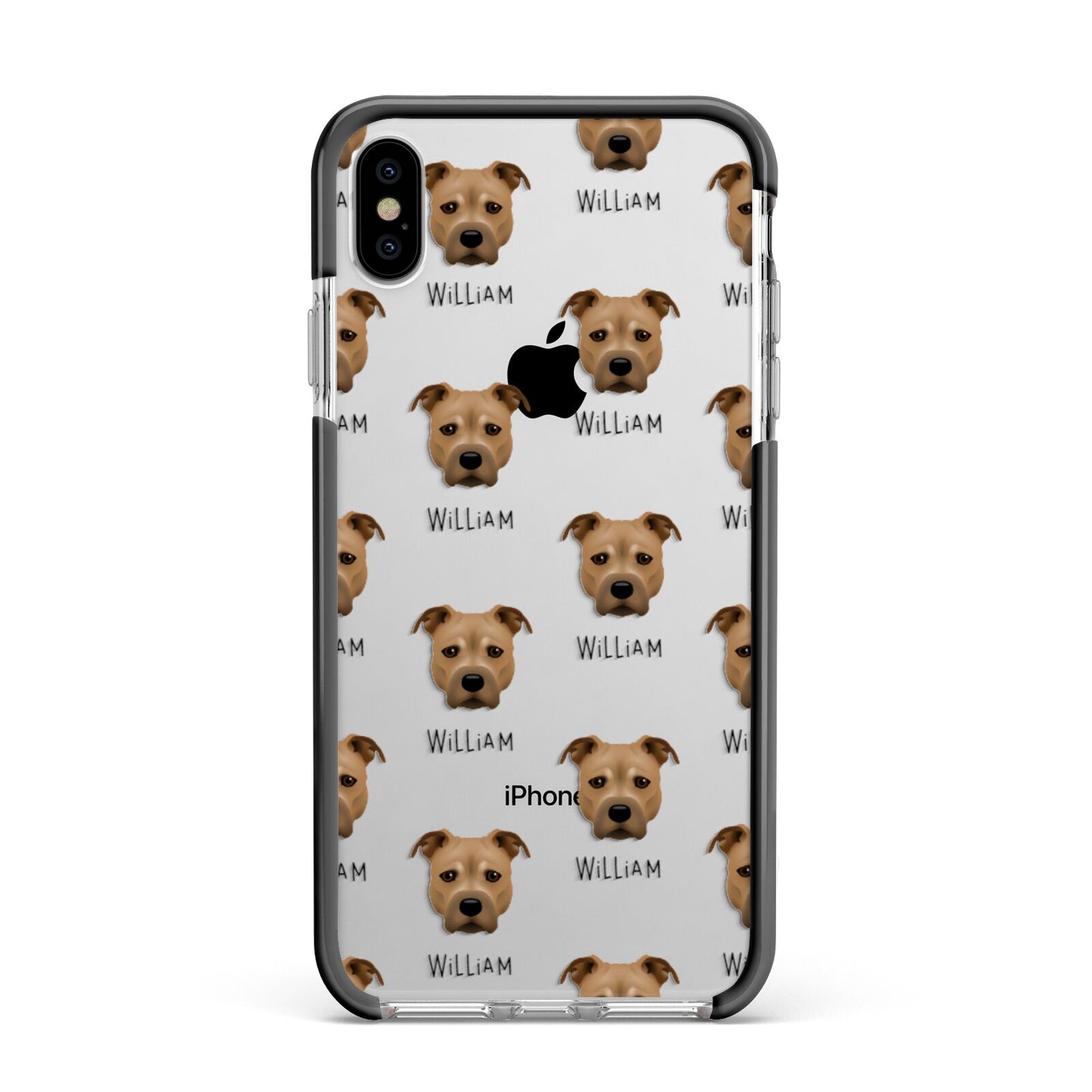 Staffordshire Bull Terrier Icon with Name Apple iPhone Xs Max Impact Case Black Edge on Silver Phone
