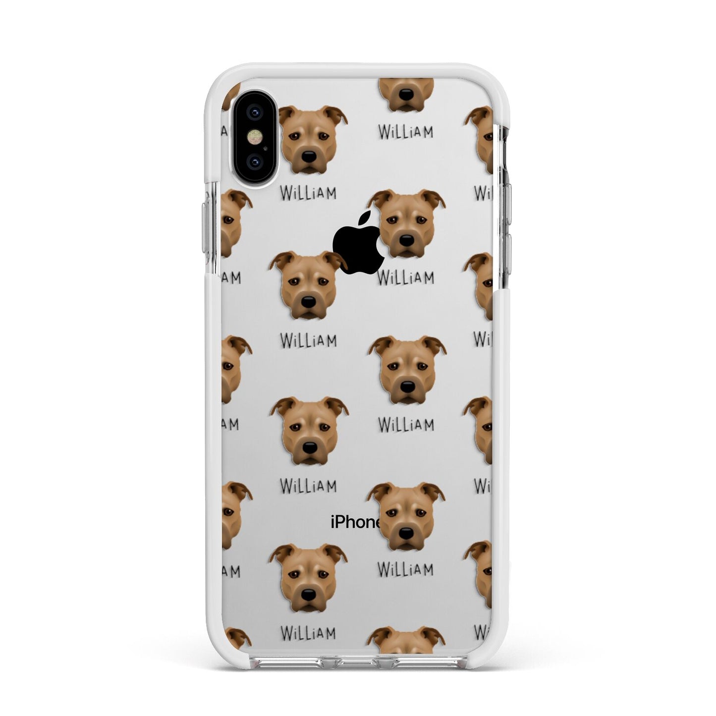 Staffordshire Bull Terrier Icon with Name Apple iPhone Xs Max Impact Case White Edge on Silver Phone
