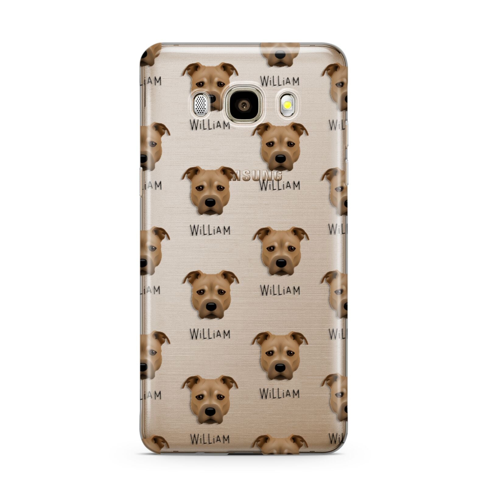 Staffordshire Bull Terrier Icon with Name Samsung Galaxy J7 2016 Case on gold phone
