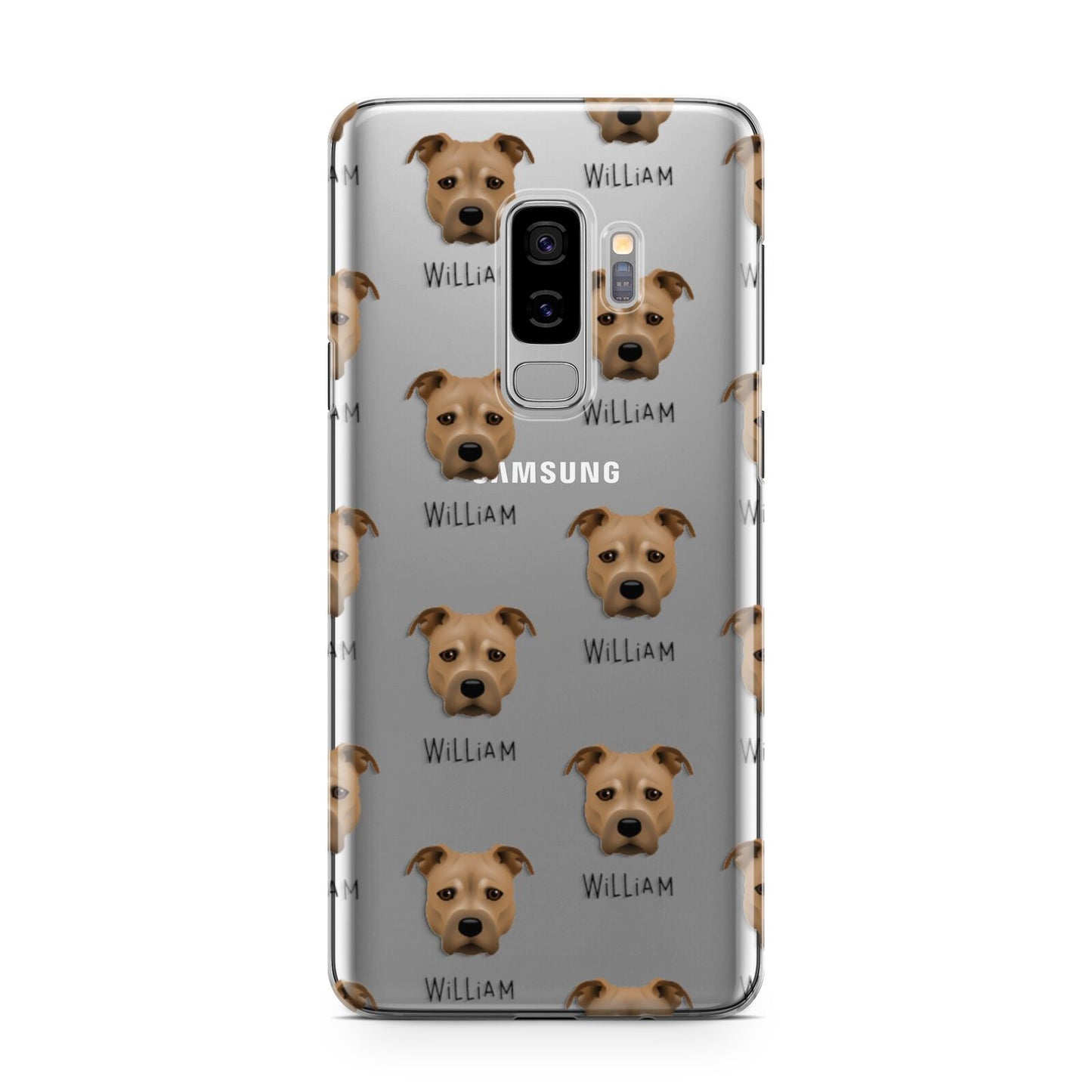Staffordshire Bull Terrier Icon with Name Samsung Galaxy S9 Plus Case on Silver phone