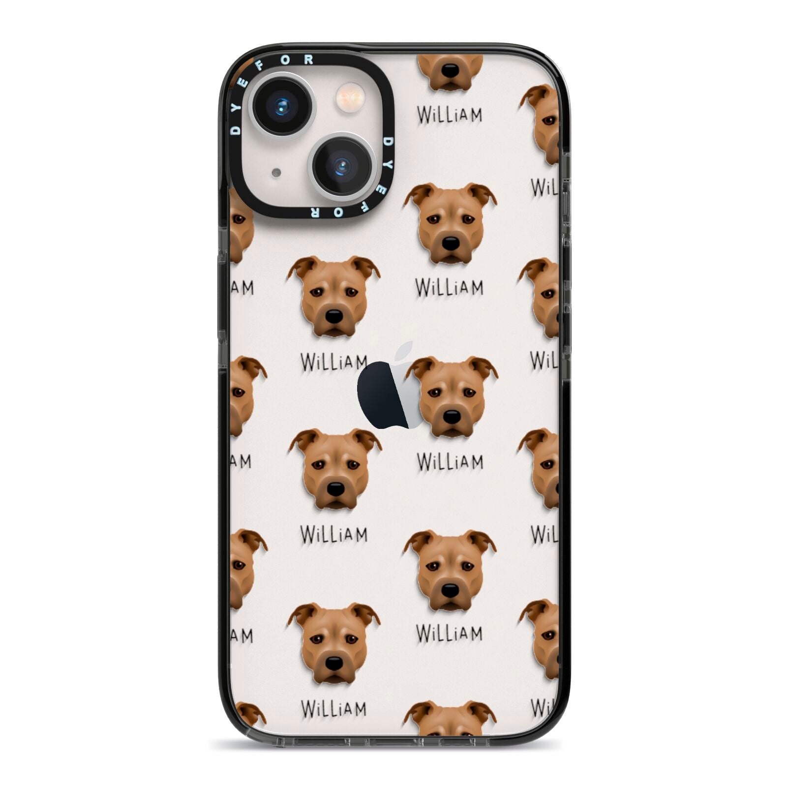 Staffordshire Bull Terrier Icon with Name iPhone 13 Black Impact Case on Silver phone