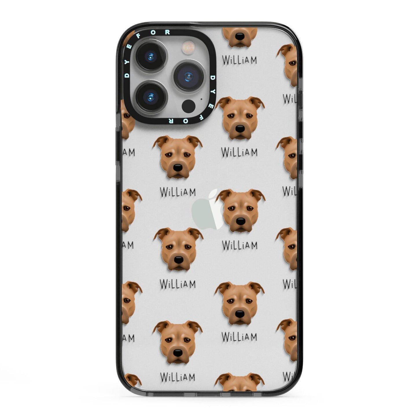 Staffordshire Bull Terrier Icon with Name iPhone 13 Pro Max Black Impact Case on Silver phone