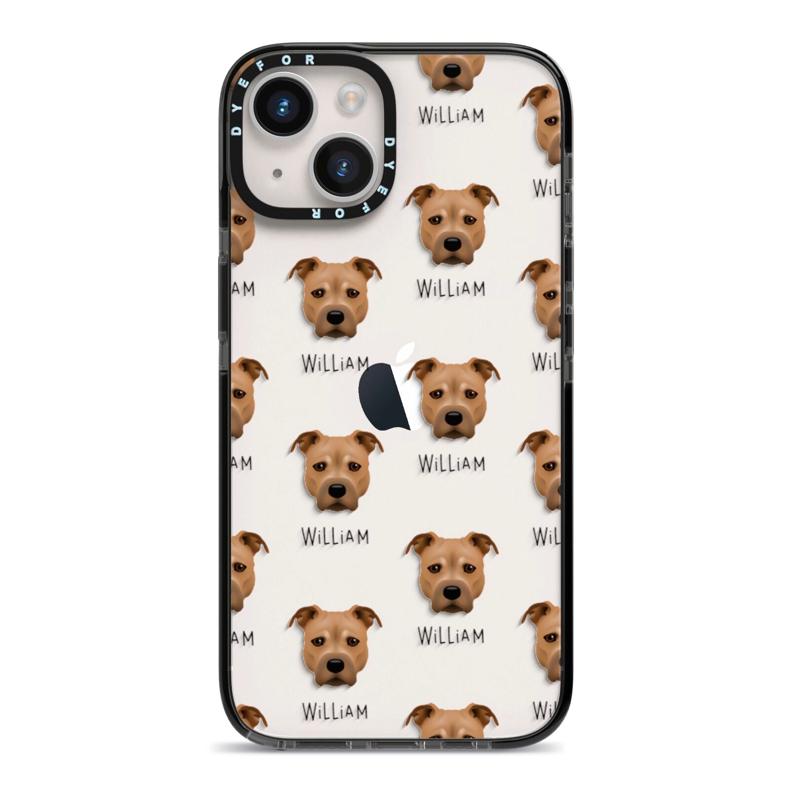 Staffordshire Bull Terrier Icon with Name iPhone 14 Black Impact Case on Silver phone