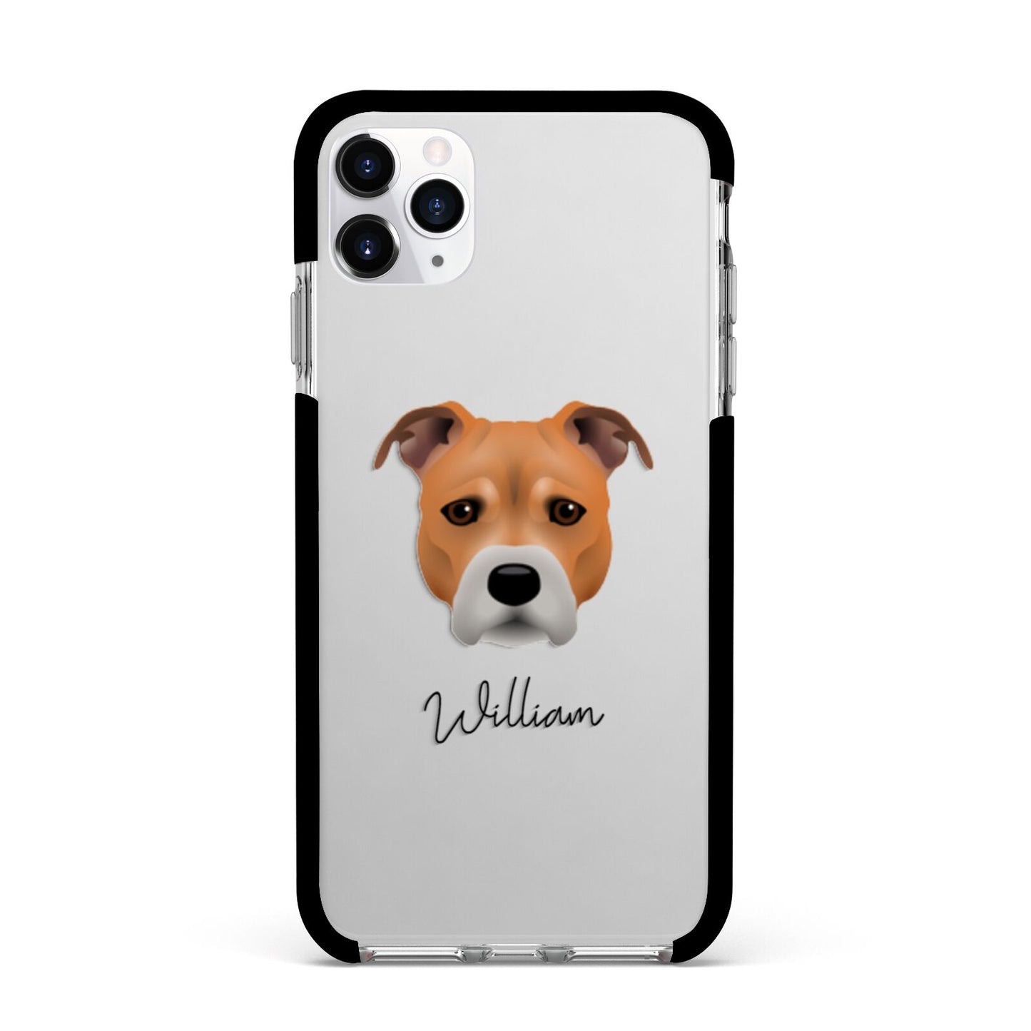 Staffordshire Bull Terrier Personalised Apple iPhone 11 Pro Max in Silver with Black Impact Case