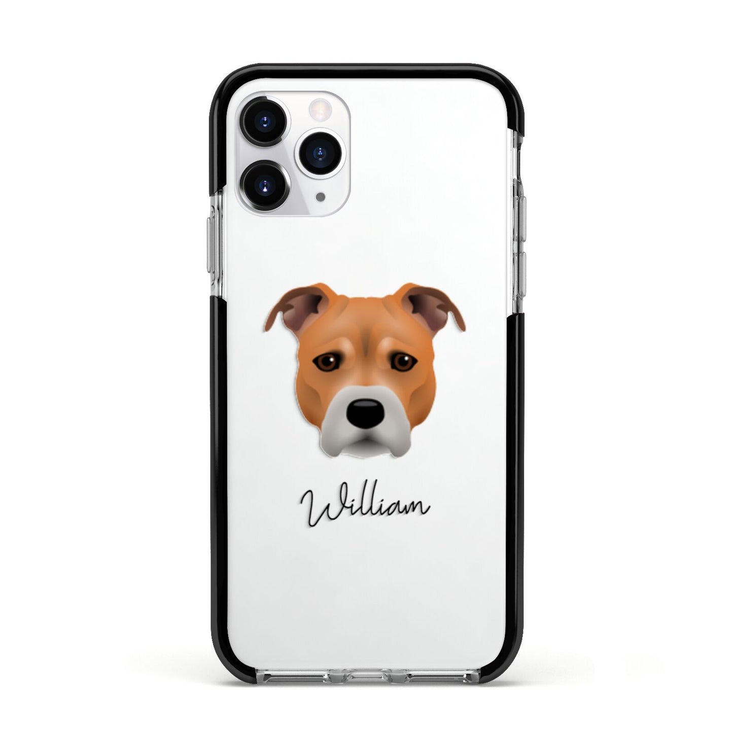 Staffordshire Bull Terrier Personalised Apple iPhone 11 Pro in Silver with Black Impact Case