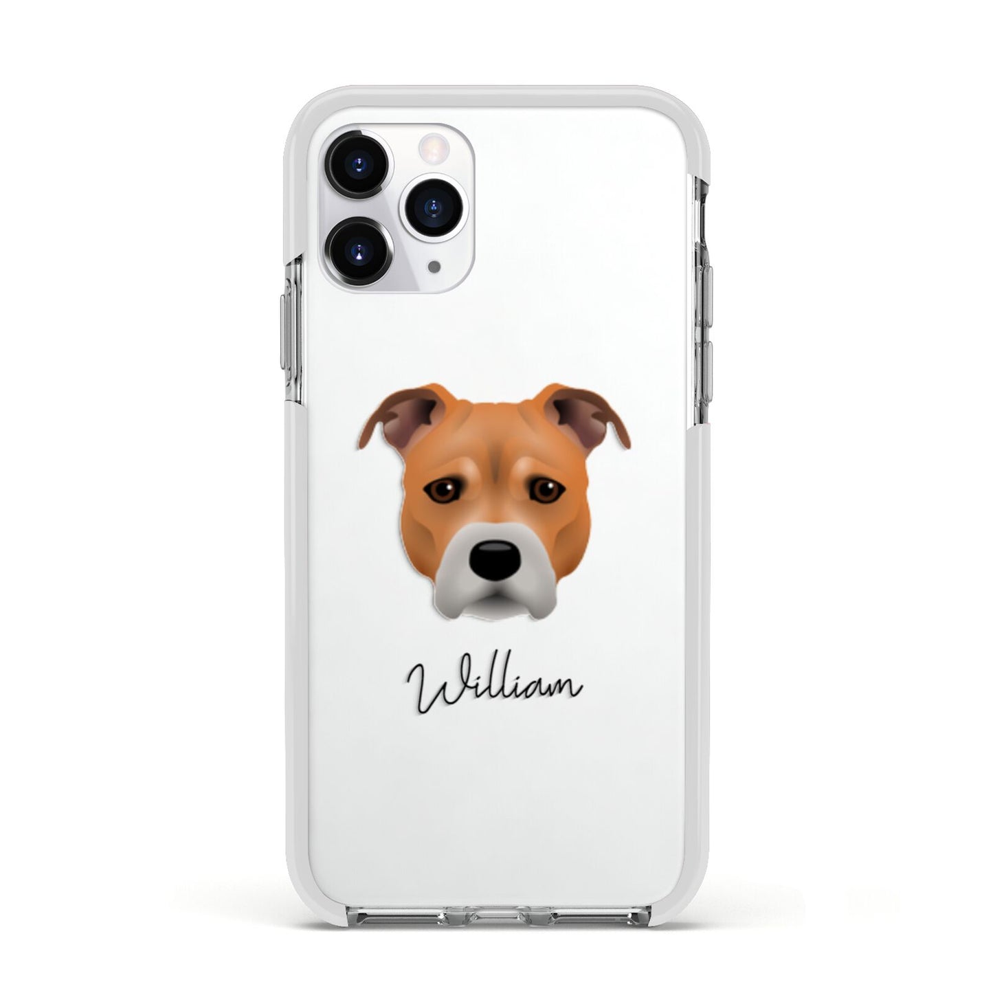 Staffordshire Bull Terrier Personalised Apple iPhone 11 Pro in Silver with White Impact Case