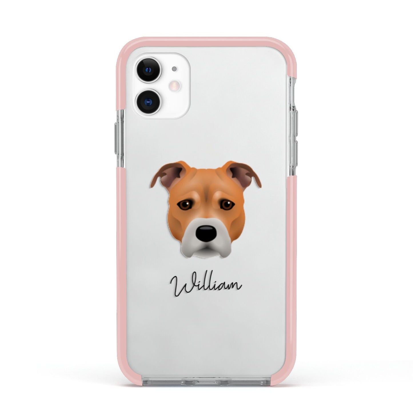 Staffordshire Bull Terrier Personalised Apple iPhone 11 in White with Pink Impact Case