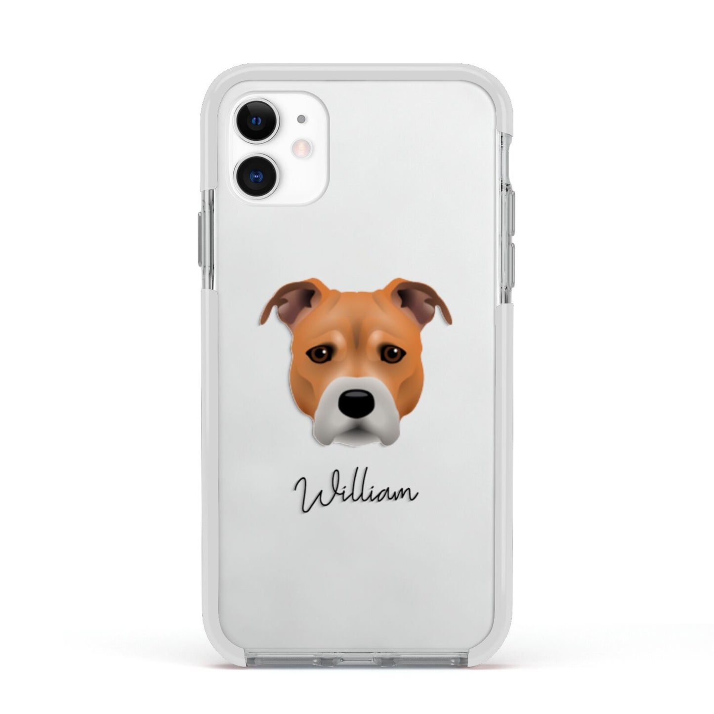 Staffordshire Bull Terrier Personalised Apple iPhone 11 in White with White Impact Case