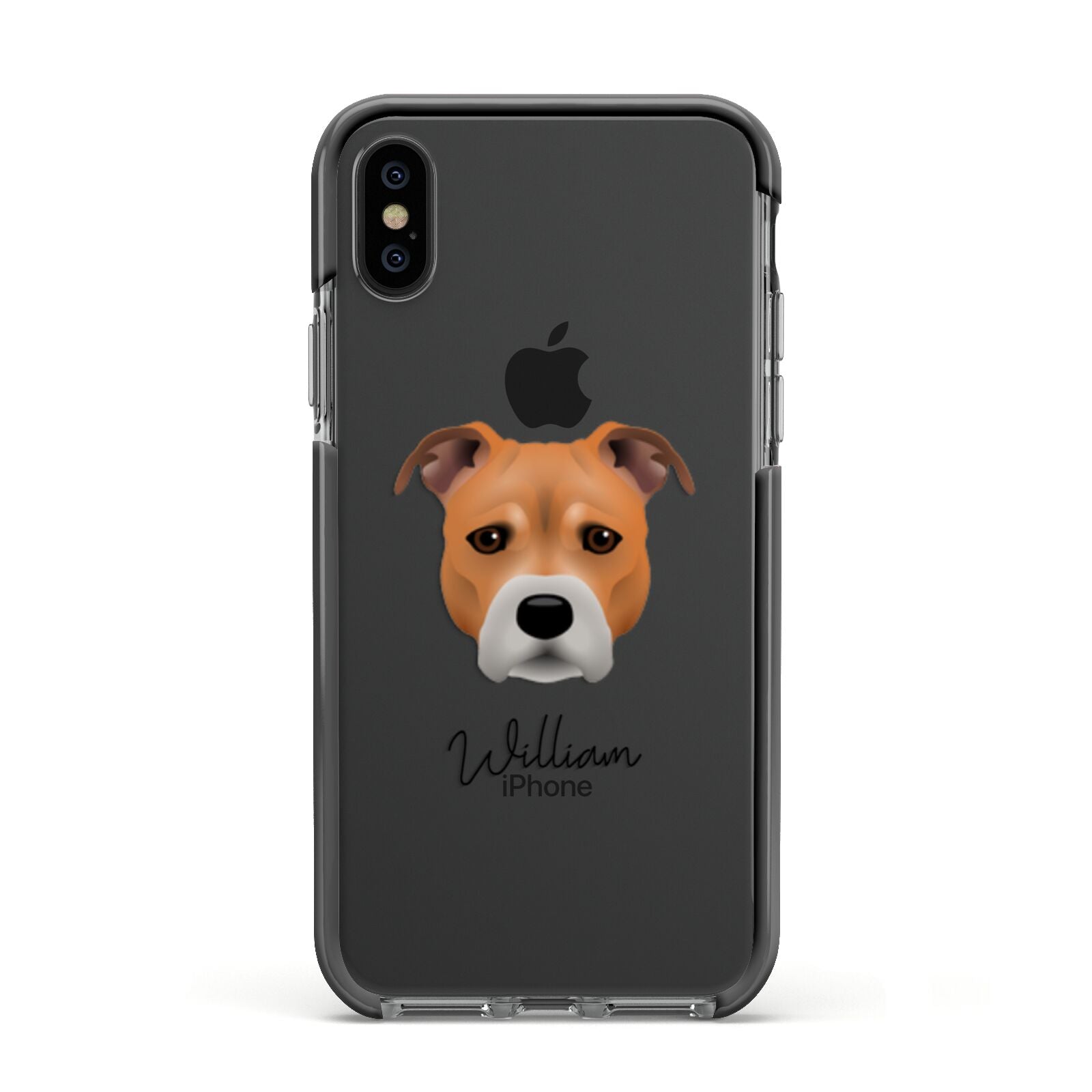 Staffordshire Bull Terrier Personalised Apple iPhone Xs Impact Case Black Edge on Black Phone