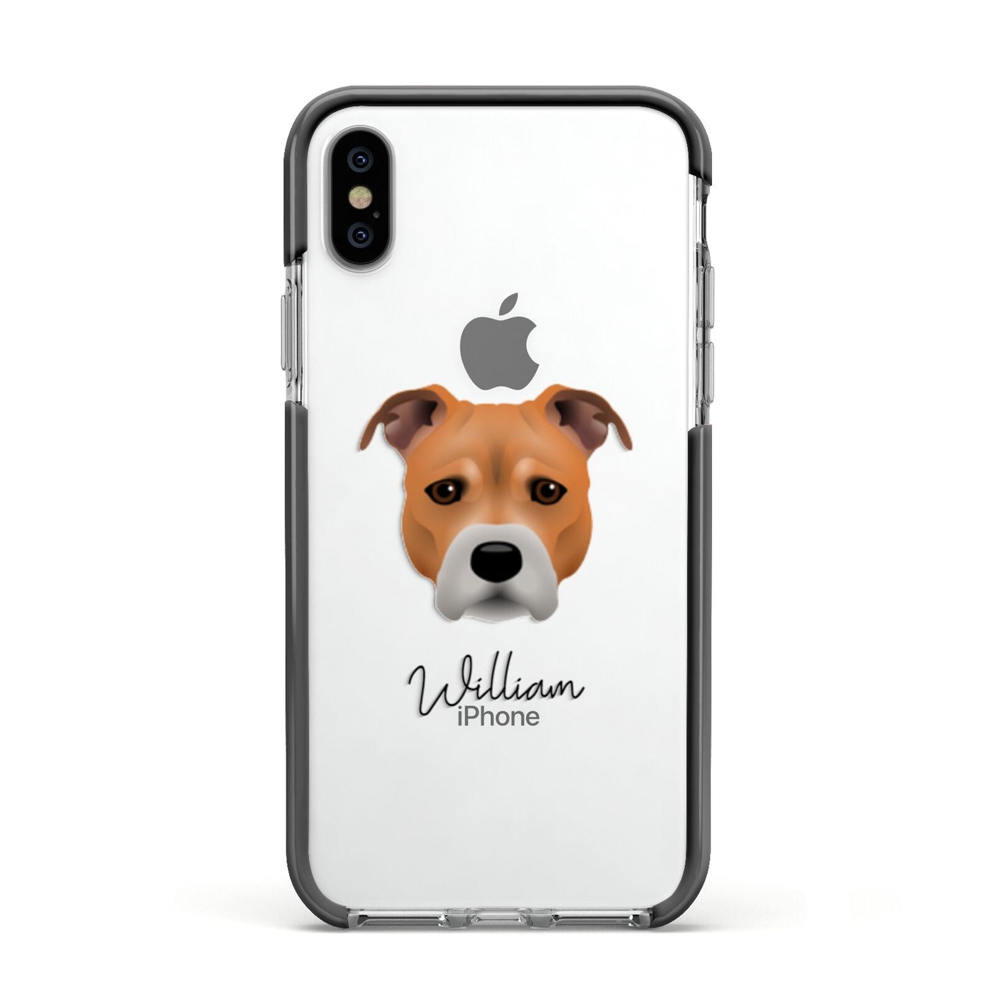 Staffordshire Bull Terrier Personalised Apple iPhone Xs Impact Case Black Edge on Silver Phone