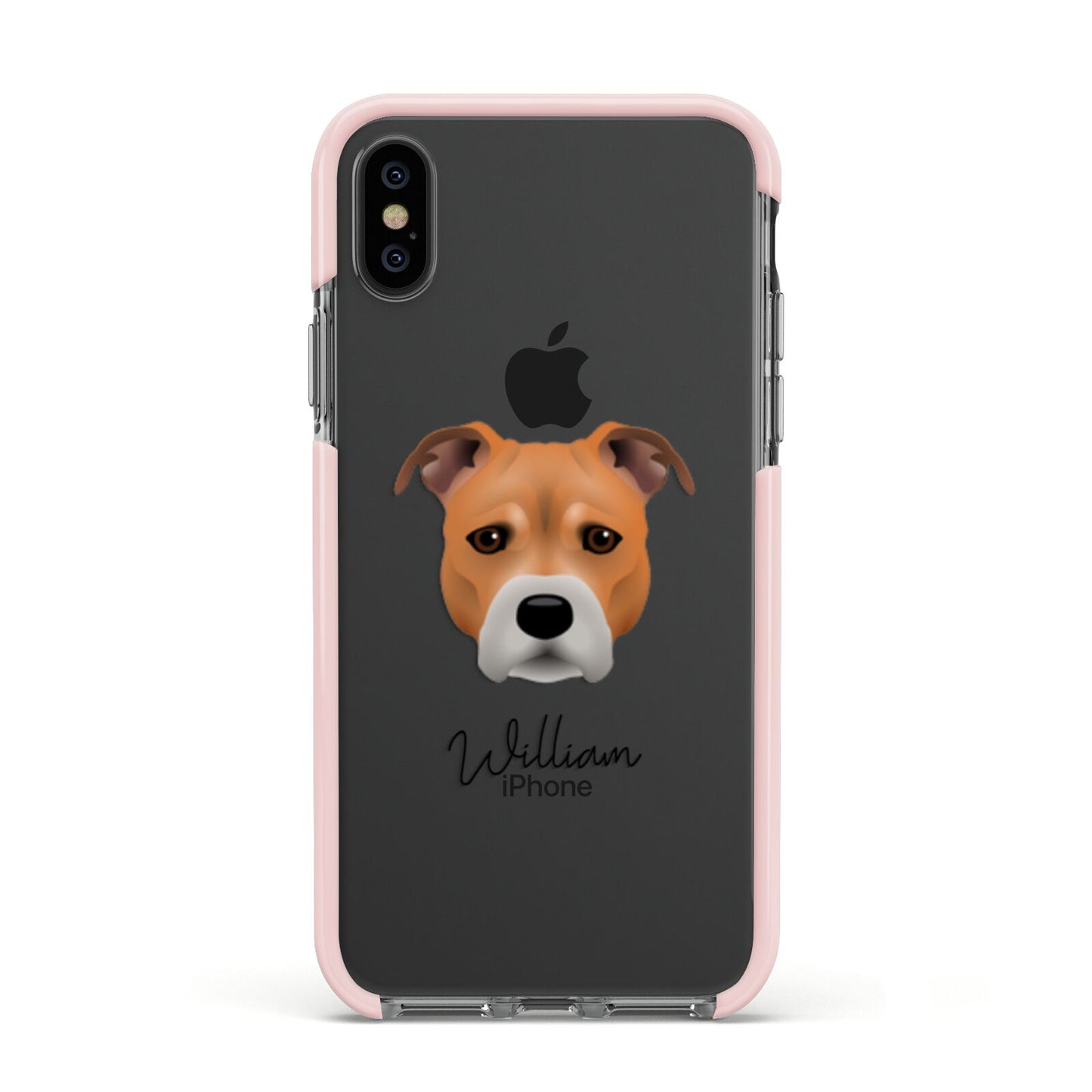 Staffordshire Bull Terrier Personalised Apple iPhone Xs Impact Case Pink Edge on Black Phone