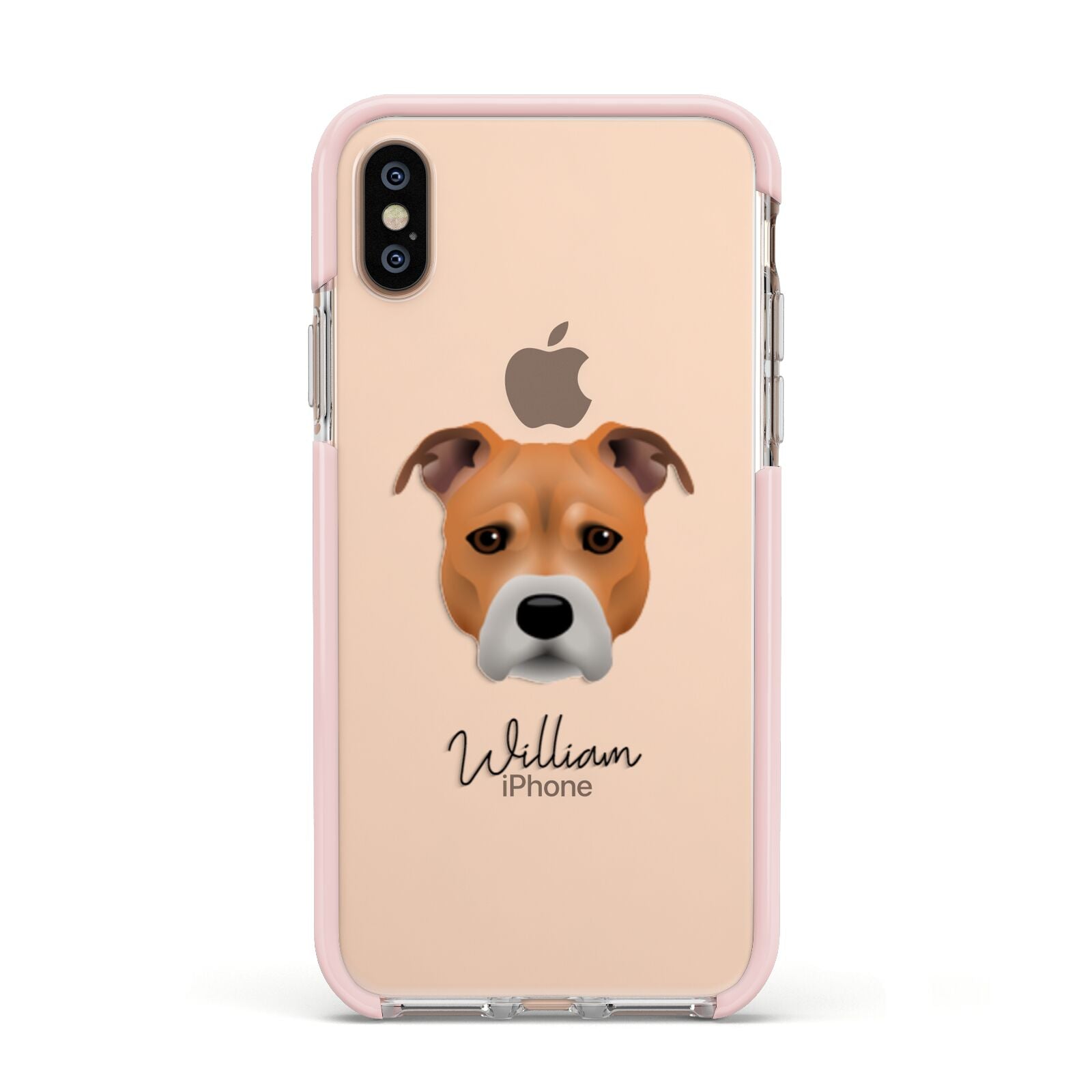 Staffordshire Bull Terrier Personalised Apple iPhone Xs Impact Case Pink Edge on Gold Phone
