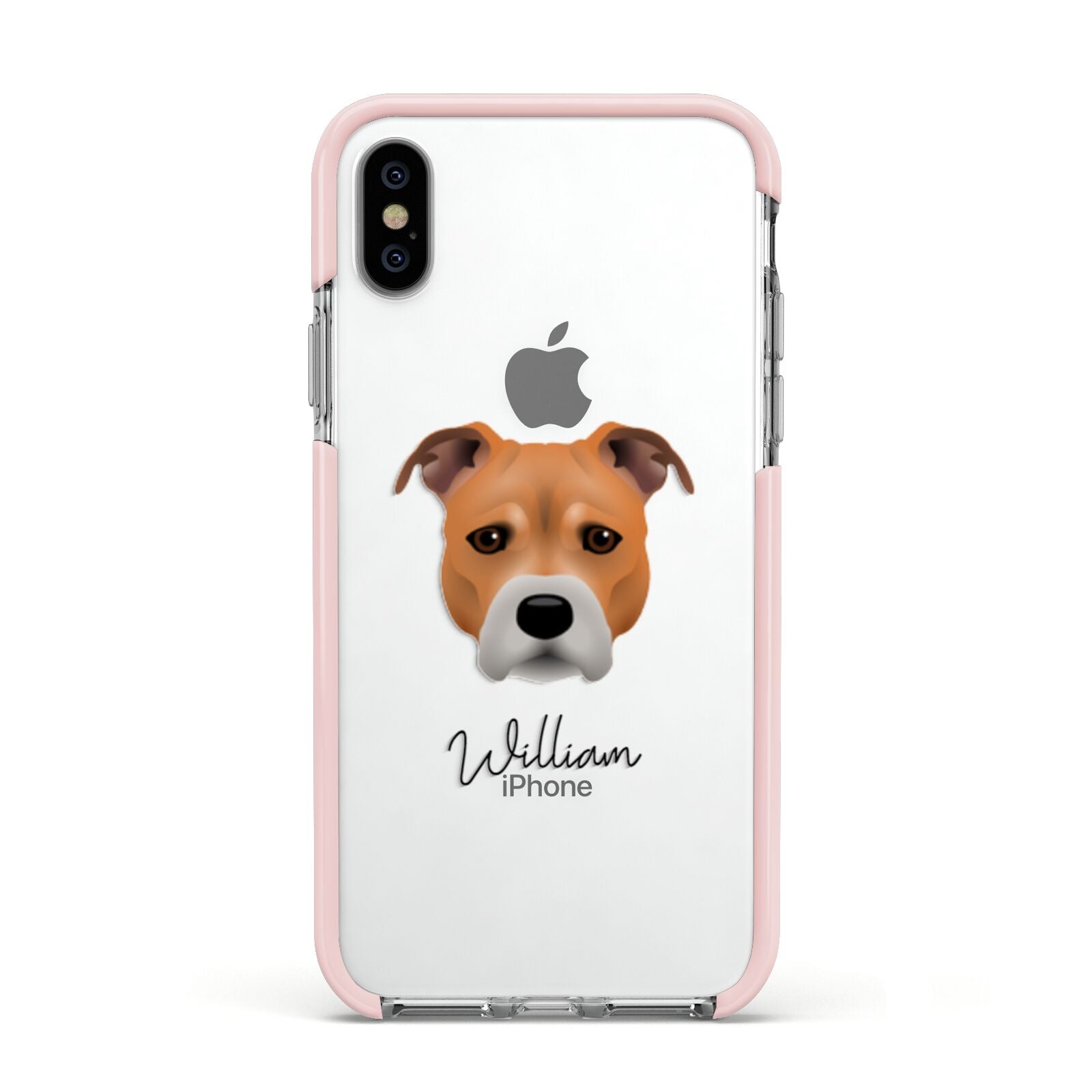 Staffordshire Bull Terrier Personalised Apple iPhone Xs Impact Case Pink Edge on Silver Phone