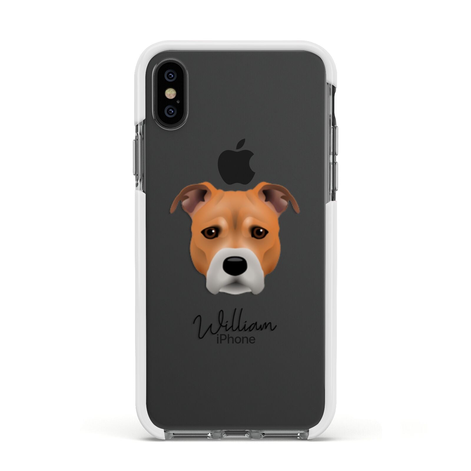 Staffordshire Bull Terrier Personalised Apple iPhone Xs Impact Case White Edge on Black Phone